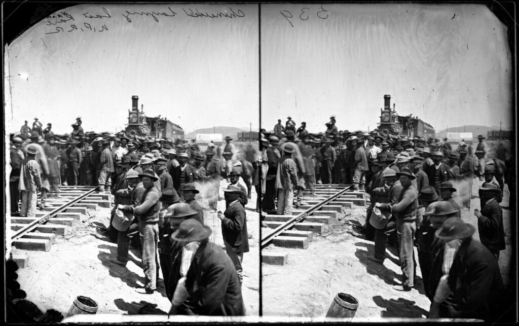 Two photographs: Chinese laborers and the Transcontinental Railroad (1869 and 1875)