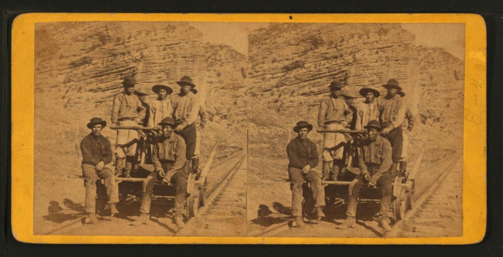 Two photographs: Chinese laborers and the Transcontinental Railroad (1869 and 1875)