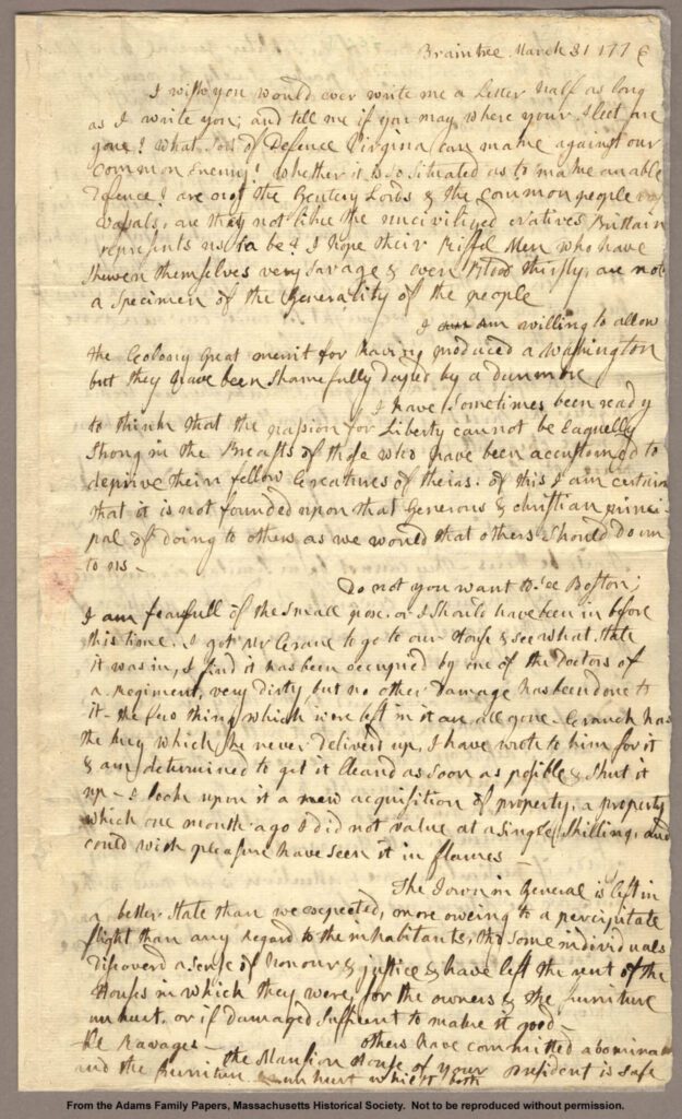 Letter from Abigail Adams to John Adams (1776)