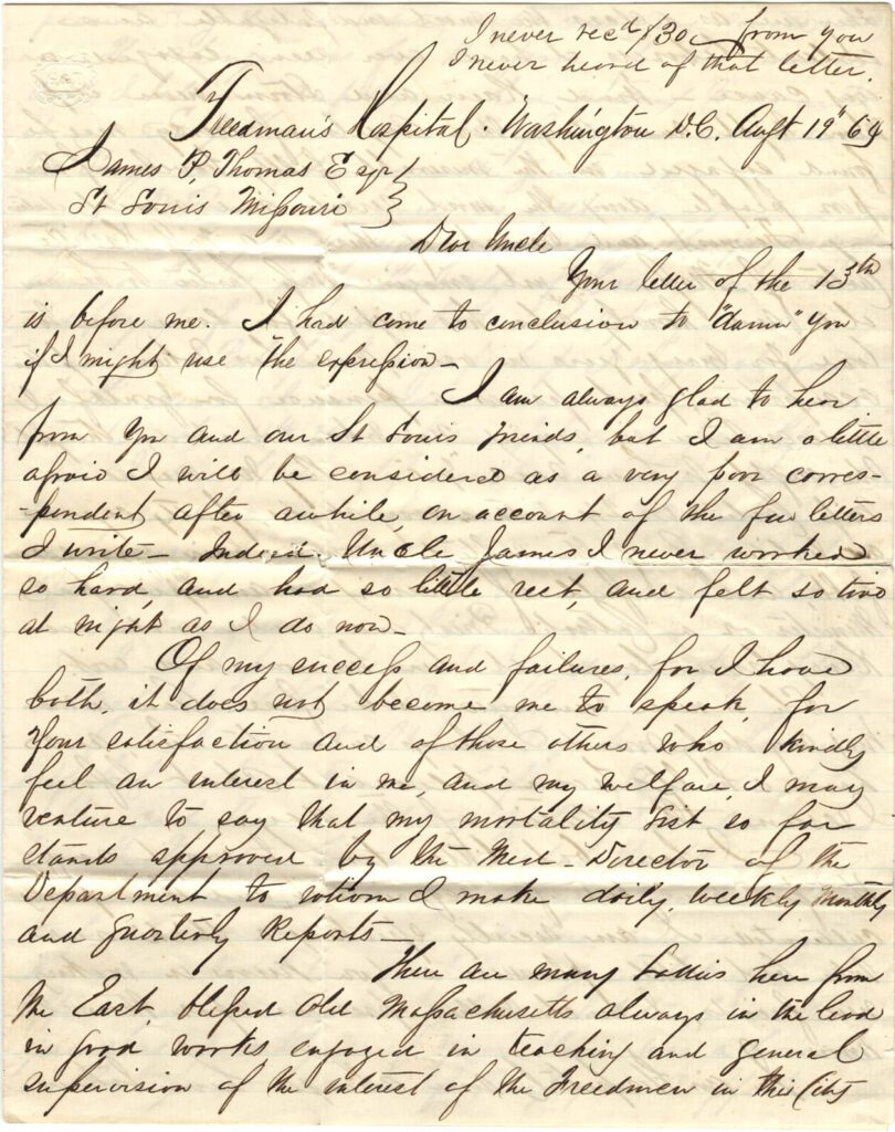 Letter from Dr. John H. Rapier, Jr. to his uncle (1864)