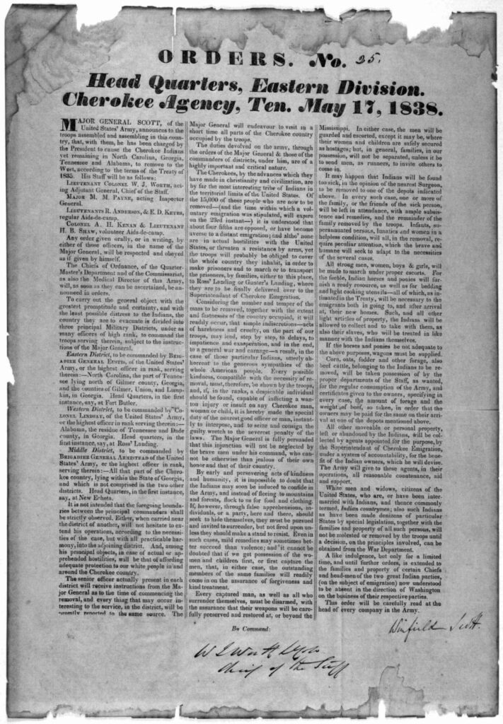 Orders pursuant to the Indian Removal Act of 1830 (Trail of Tears)