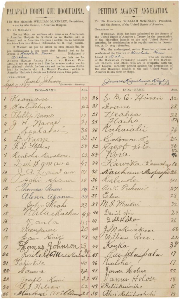 Petition Against the Annexation of Hawaii (1897)