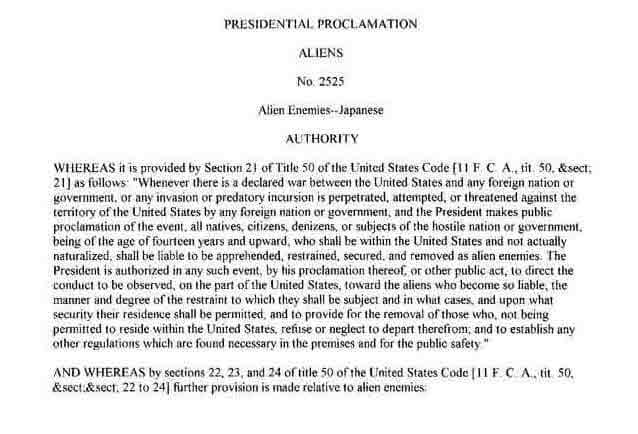 Presidential Proclamation 2525: Enemy Aliens (1941)