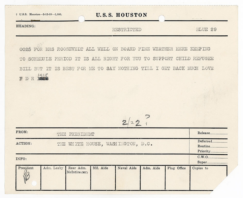 Telegrams, Eleanor Roosevelt and President F.D. Roosevelt (1939)