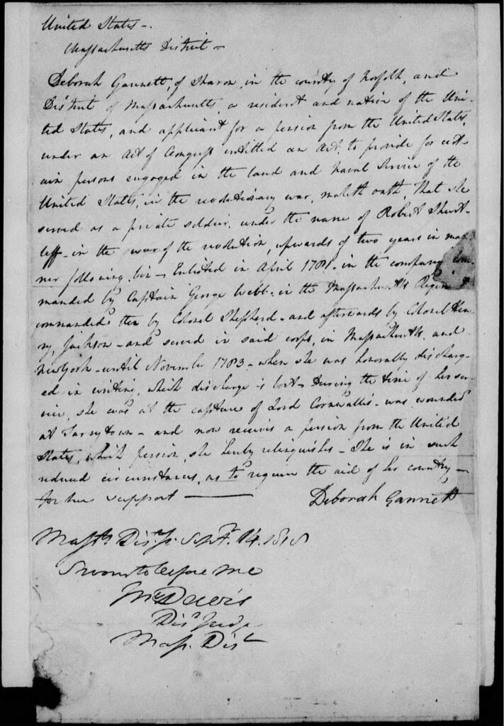 Testimony of Deborah Sampson (1818)