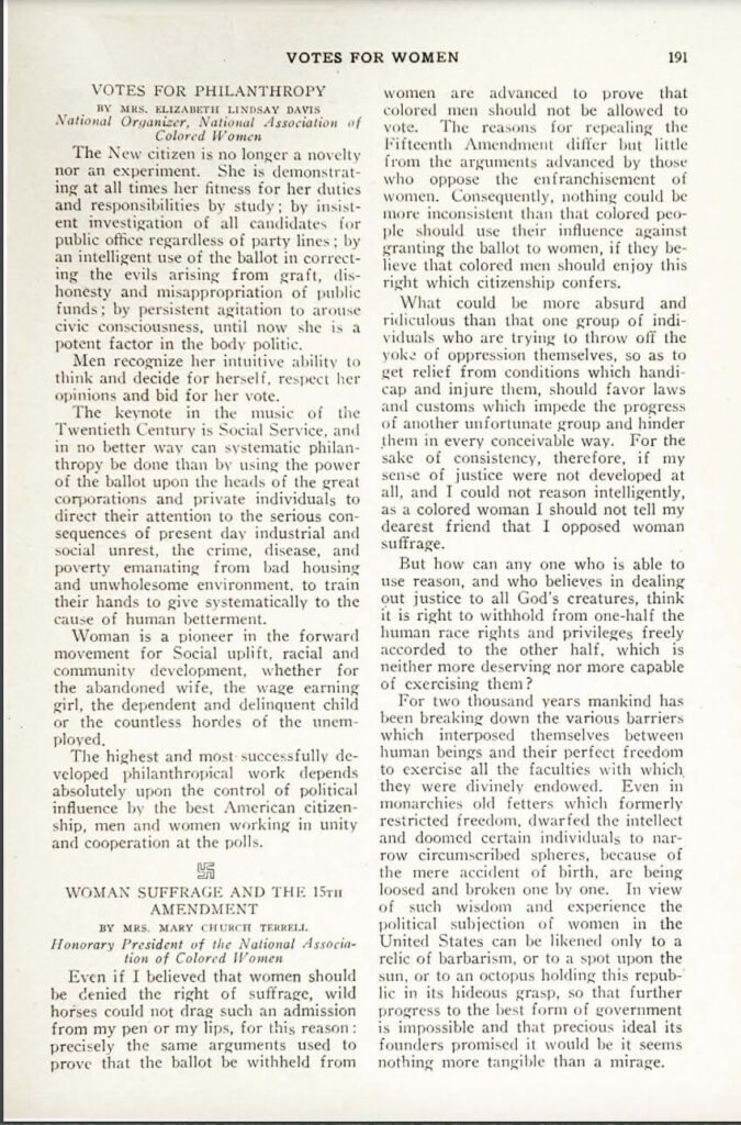 Woman Suffrage and the 15th Amendment, Mary Church Terrell in The Crisis (1915)